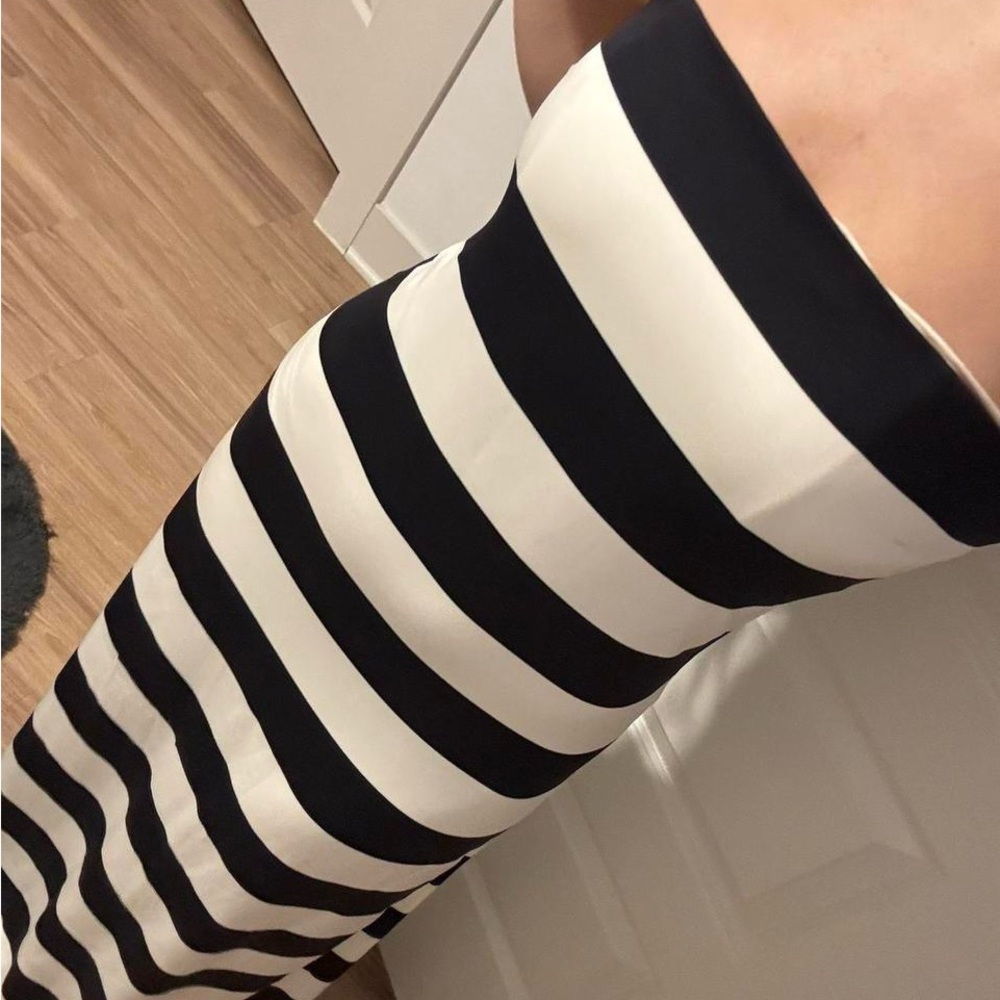 Alice + Olivia black and white striped maxi dress